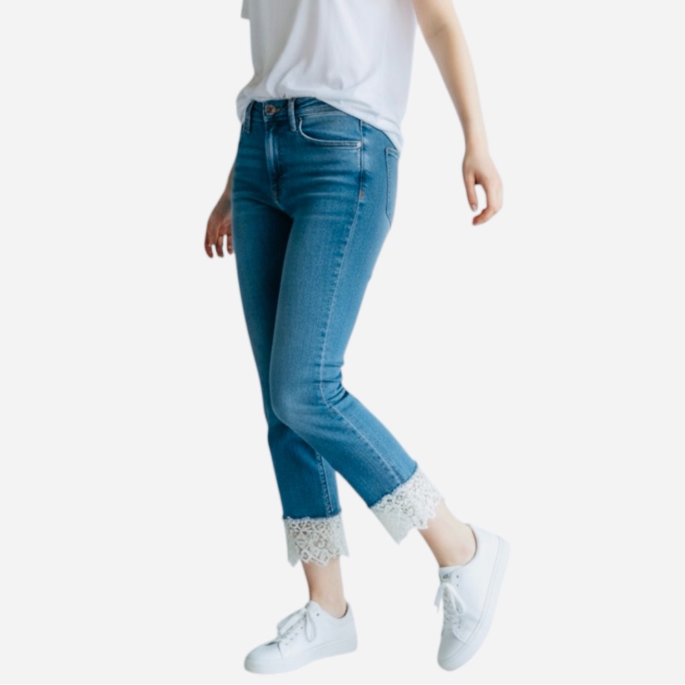 Driftwood Jackie High Rise Lace Ankle Skinny Jean size 26 in Light Wash